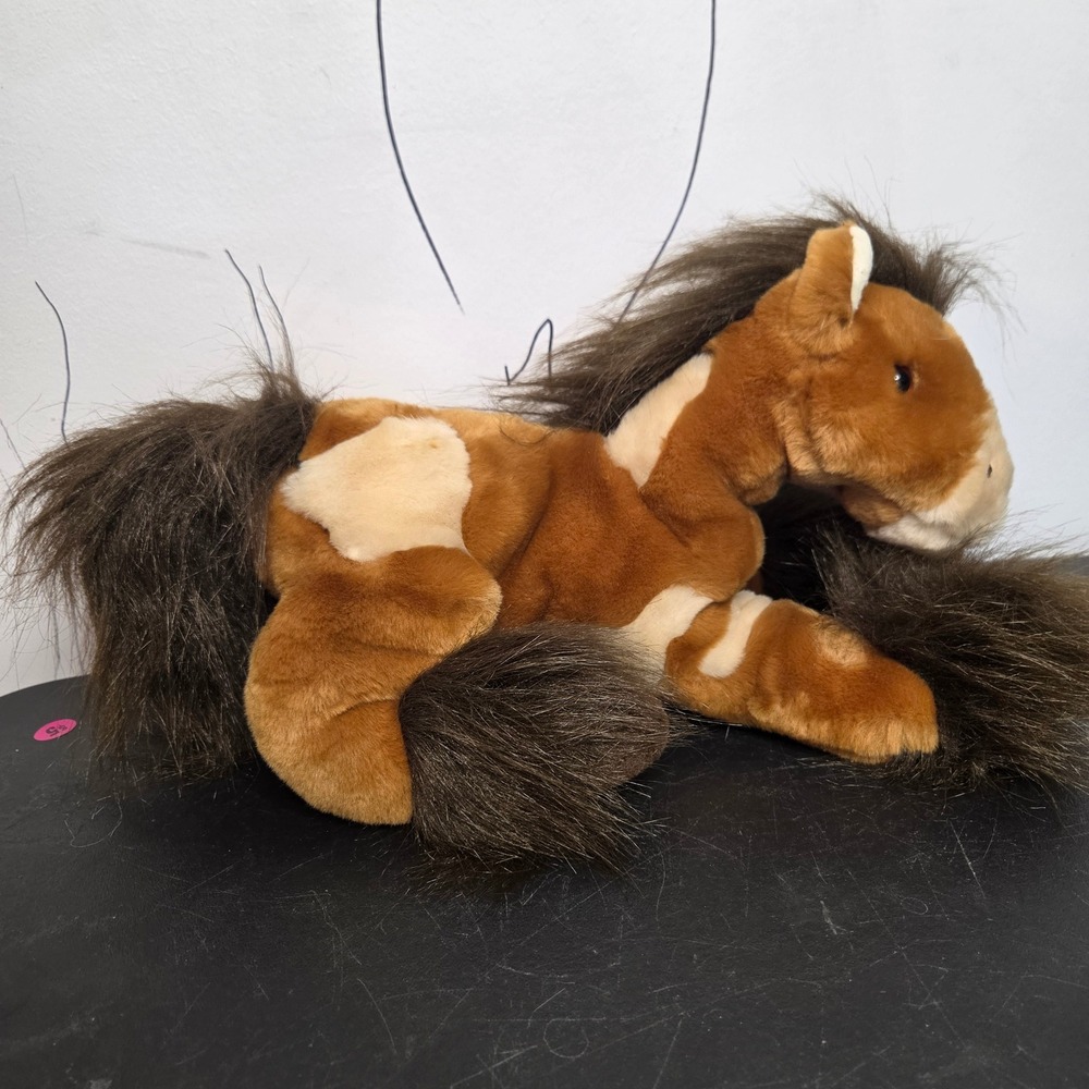 Animal Alley Toys R Us Pinto Horse Pony Plush Brown White Shaggy Fur 15 Inch